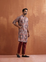 Thumbnail for trueBrowns Men's Rust Geometric Printed Kurta
