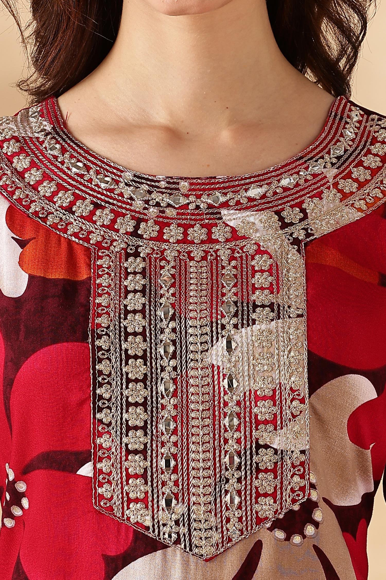 BulBul Roli floral Printed Red Rayon Salwar Suit