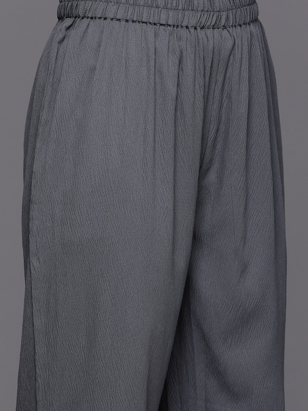 Varanga Women Grey Empire Gathered Details A-Line Kurta Paired With Tonal Bottom - Distacart
