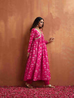 Thumbnail for trueBrowns Red Print Flared Anarkali Kurta Set - Distacart