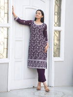 Thumbnail for Teeya Creation Wine Color Faux Georgette Silk Heavy Embroidery Work Fully Stitched Salwar Suit - Distacart