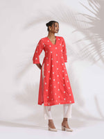 Thumbnail for trueBrowns Orange Cotton Floral Embroidered Kurta Set