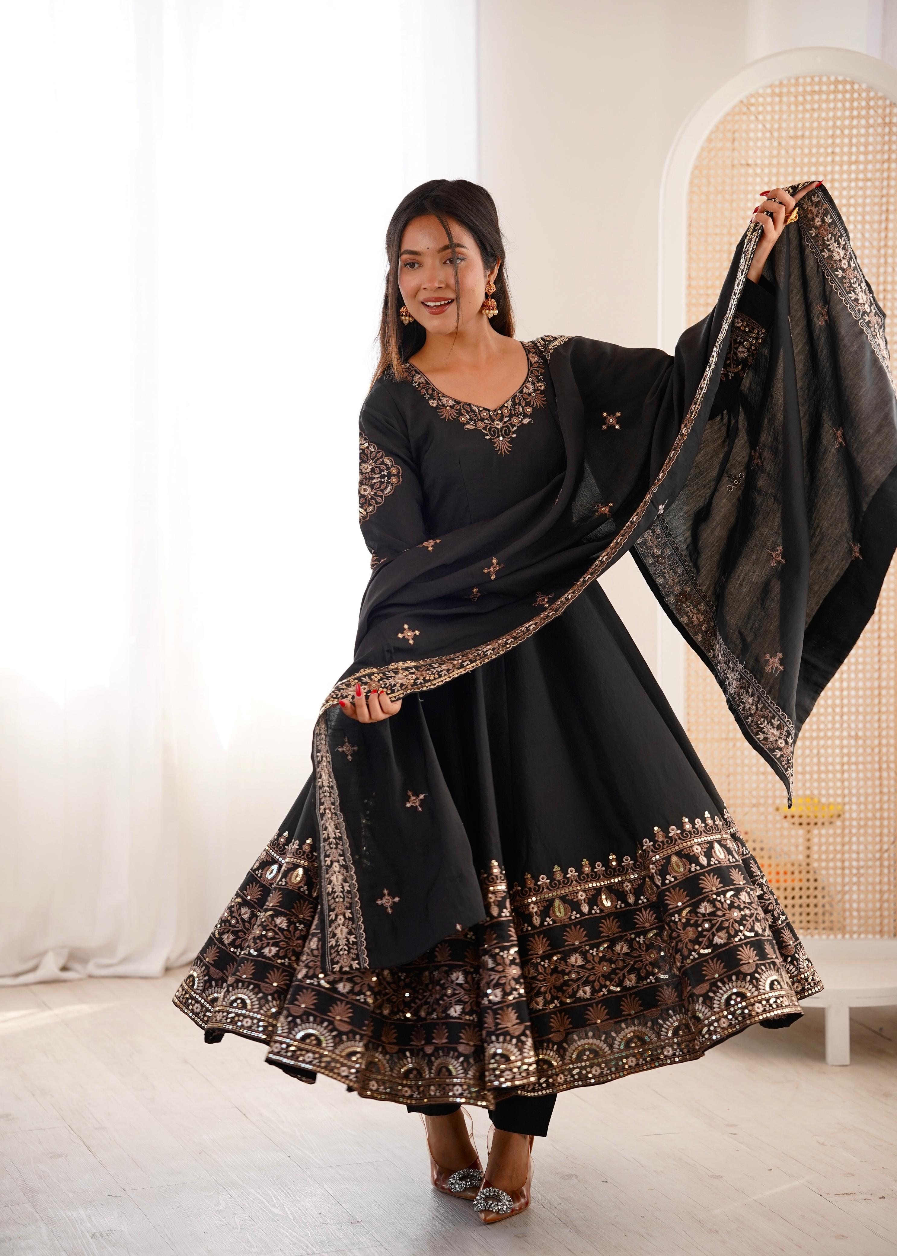 Anaita White Silk Readymade Anarkali Suit with Embroidery & Sequence Work - Dista