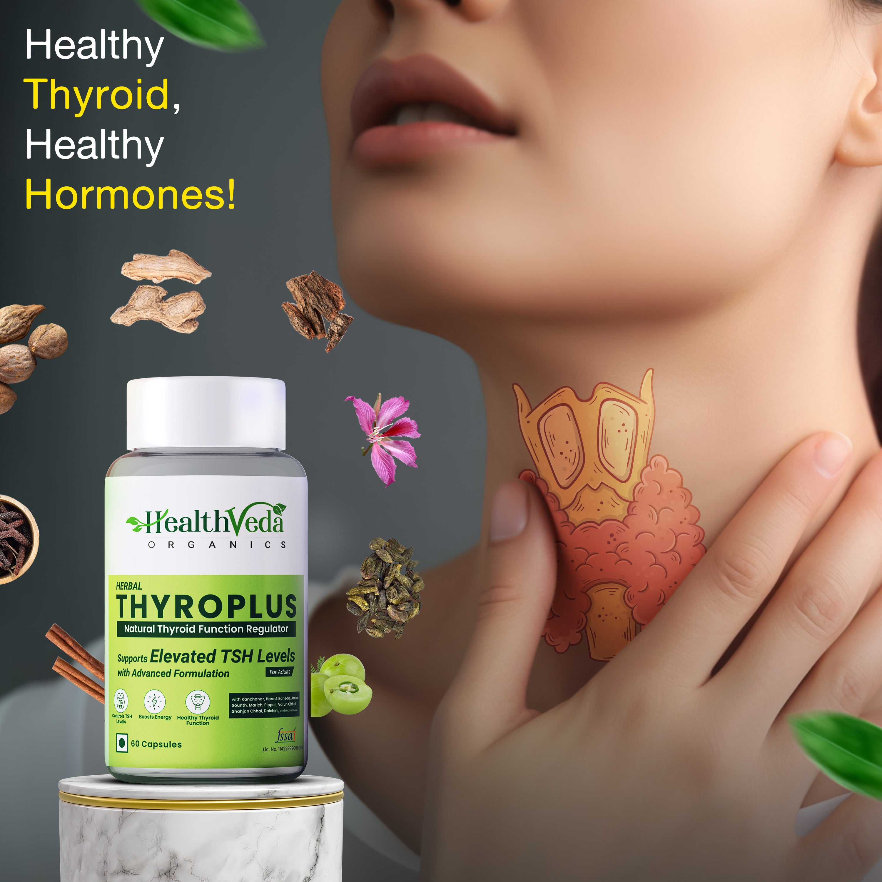 Health Veda Organics Thyroplus Capsules - Distacart