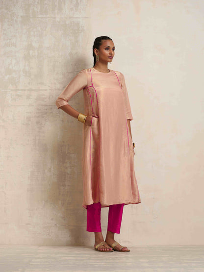 trueBrowns Blush Pink Tissue A-line Kurta Set - Distacart