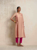 Thumbnail for trueBrowns Blush Pink Tissue A-line Kurta Set