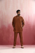 Thumbnail for trueBrowns Men's Brown Cotton Shirt Collar Stylized Kurta Co-ord set