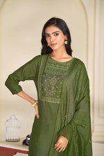 Thumbnail for BulBul Aadvi Solid Green Embroidered Roman Silk Salwar Suit