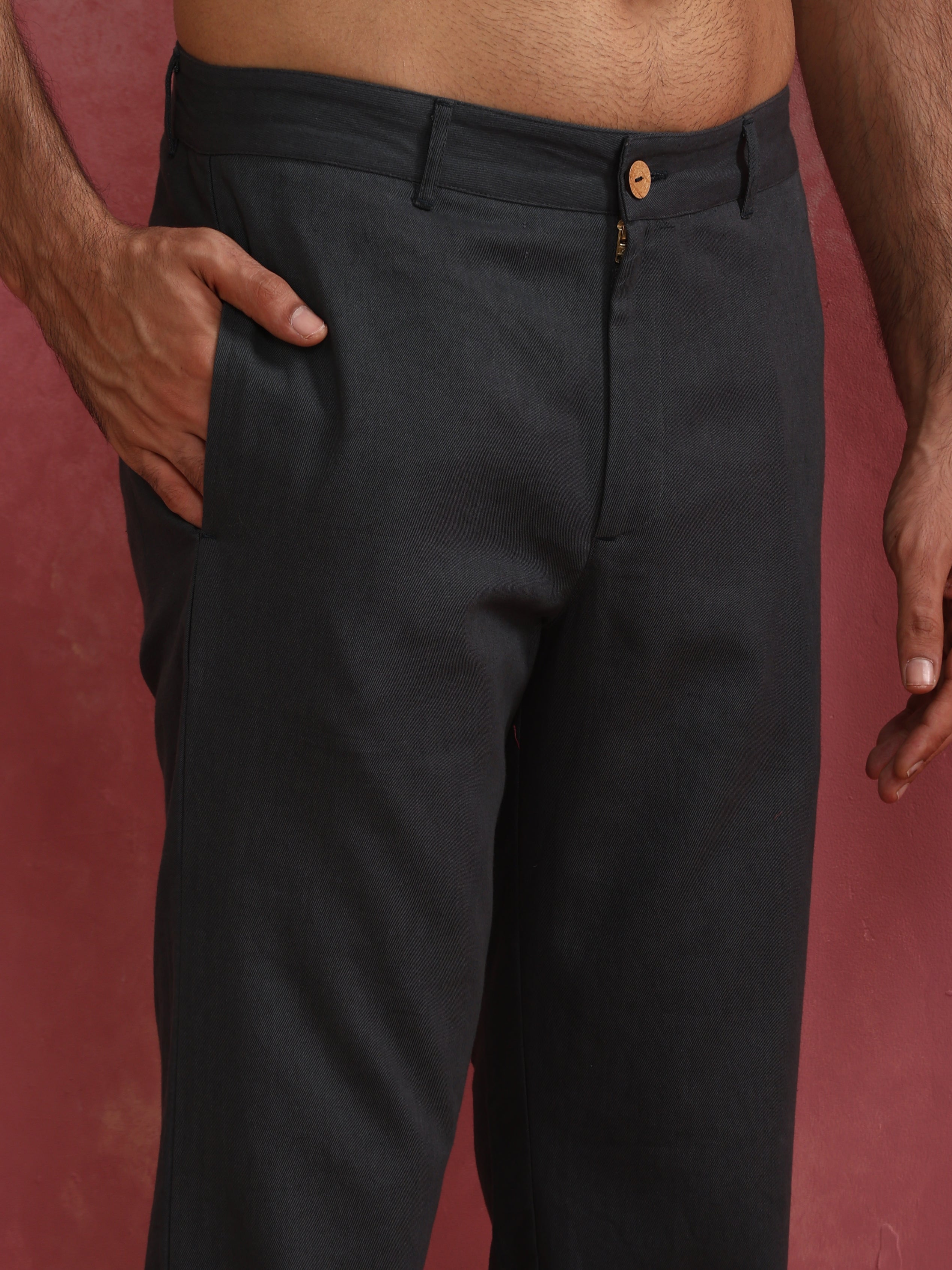 trueBrowns Men's Charcoal grey Cotton Twill Pants - Distacart