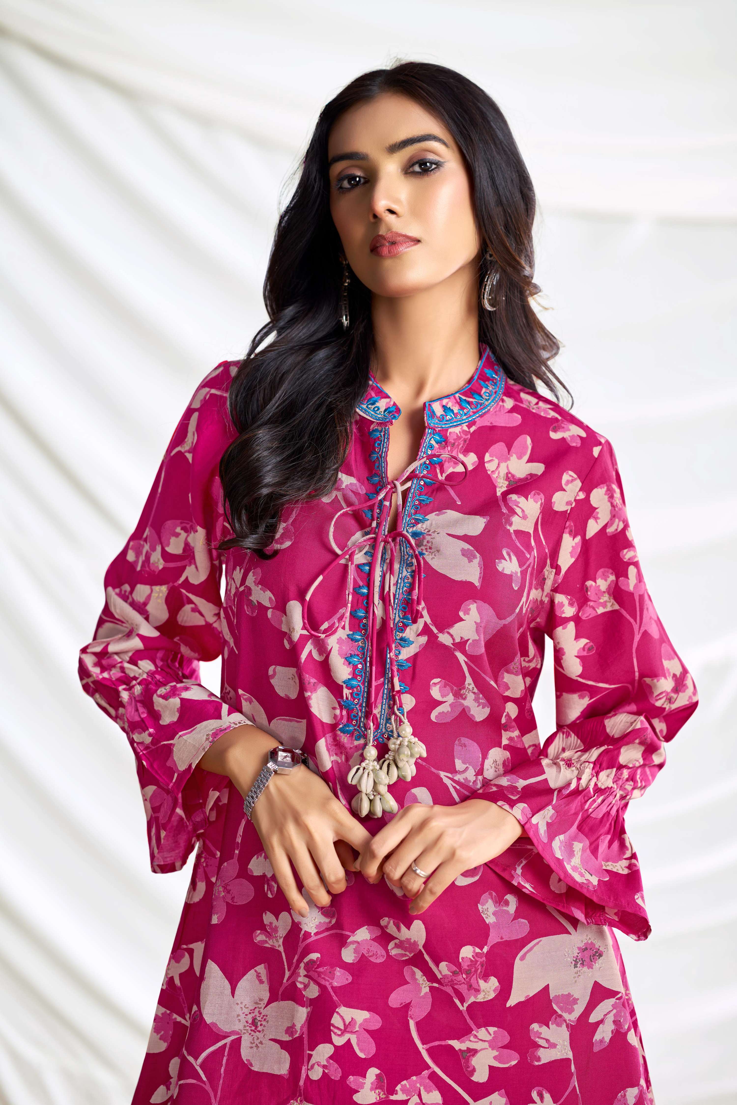 BulBul Preha Fuschia Chanderi Co-Ord Set