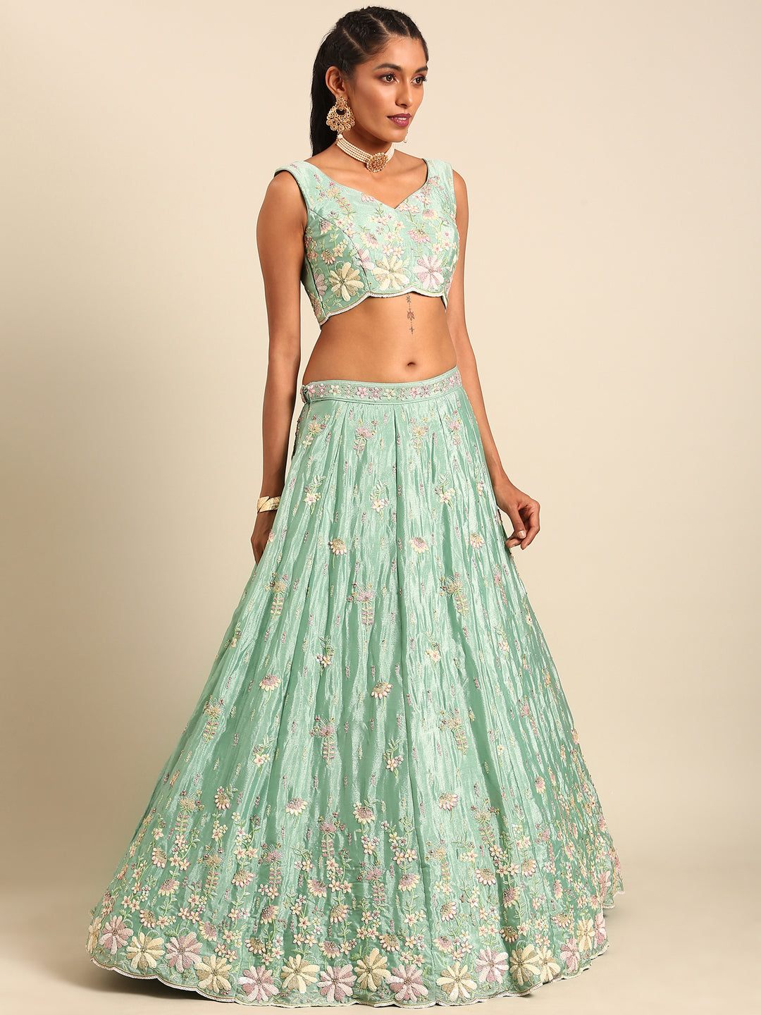 House of Panchhi Sea Green Georgette heavy Sequinse embroidery Lehenga choli & Dupatta - Distacart