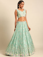 Thumbnail for House of Panchhi Sea Green Georgette heavy Sequinse embroidery Lehenga choli & Dupatta - Distacart
