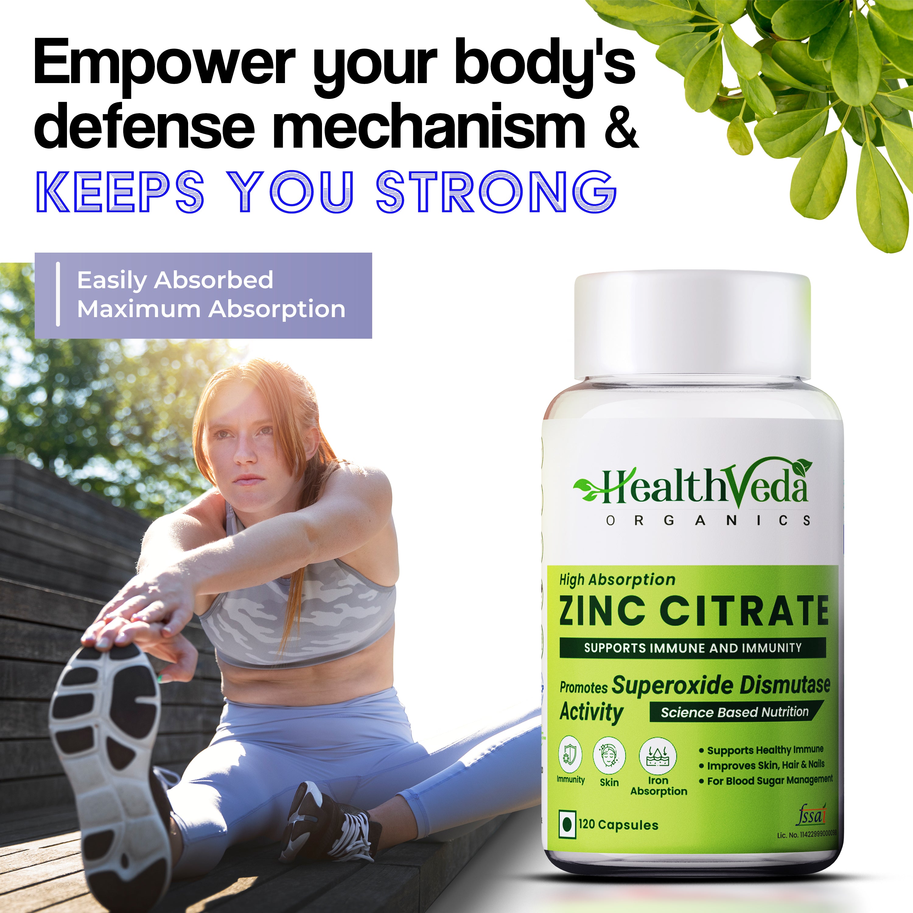 Health Veda Organics Zinc Citrate Veg Capsules - Distacart