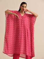 Thumbnail for trueBrowns Pink Lehariya Printed Silk Kaftan Pant Set - Distacart
