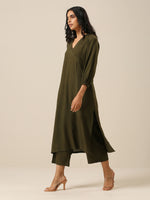 Thumbnail for trueBrowns Olive Green Slub Texture Kurta Pant Set - Distacart