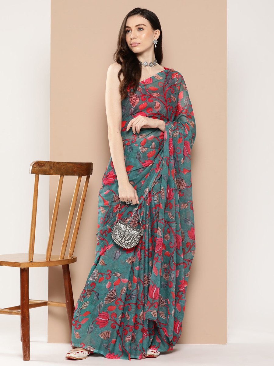 Ahalyaa Floral Poly Chiffon Saree - Distacart
