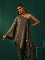 Thumbnail for trueBrowns Grey Diamond Viscose Silk One-Shoulder Kurta Pant Set - Distacart