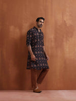 Thumbnail for trueBrowns Men's Black Printed Kurta