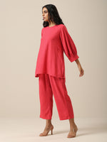 Thumbnail for trueBrowns Bright Pink Slub Texture Baggy Sleeve Co-Ord Set | Relove