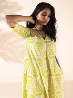 Thumbnail for trueBrowns Lime Cotton Ikat Kurta Pant Set - Distacart