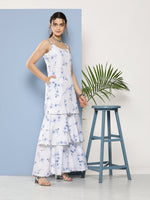 Thumbnail for Ahalyaa Women White Floral Printed Sequinned Kurta with Sharara & With Dupatta - Distacart