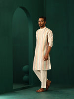 Thumbnail for trueBrowns Men's Ivory Multi Colour Striped Cotton Kurta - Distacart