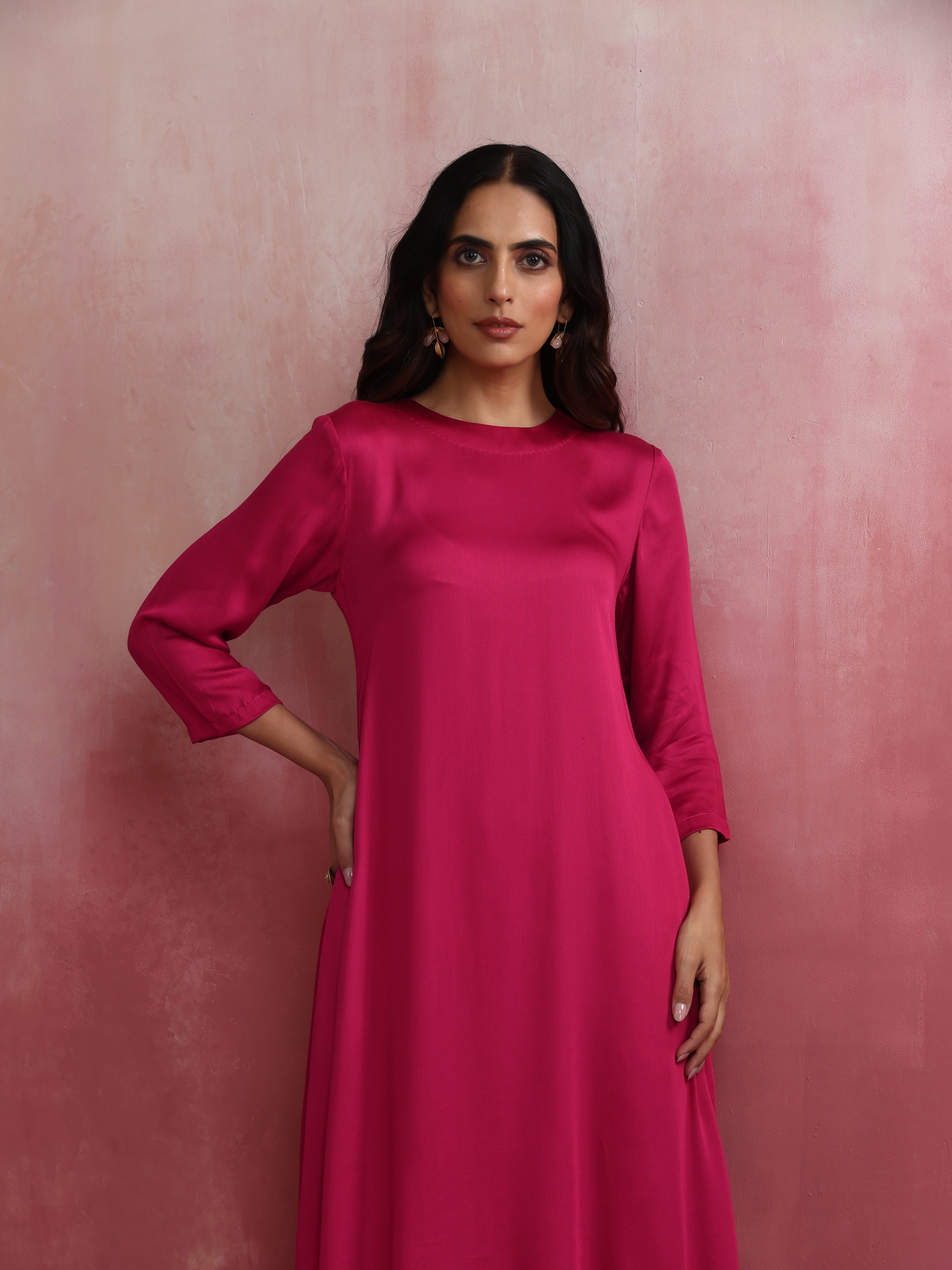 trueBrowns Magenta Highlow Modal Kurta Set - Distacart