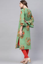 Thumbnail for Ahika Regular Wear Cotton Fabric Printed Sea Green Color Simple Kurti - Distacart