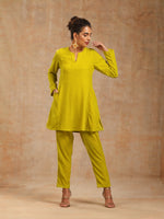 Thumbnail for trueBrowns Lime Velvet Solid Co-ord Set - Distacart