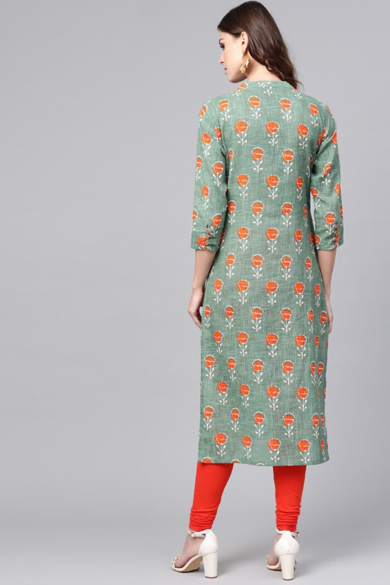 Ahika Women Casual Wear Cotton Fabric Sea Green Printed Trendy Kurti - Distacart