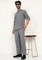 Thumbnail for Fabmade Slate Grey Linen Short Kurta Co-Ord Set - Distacart