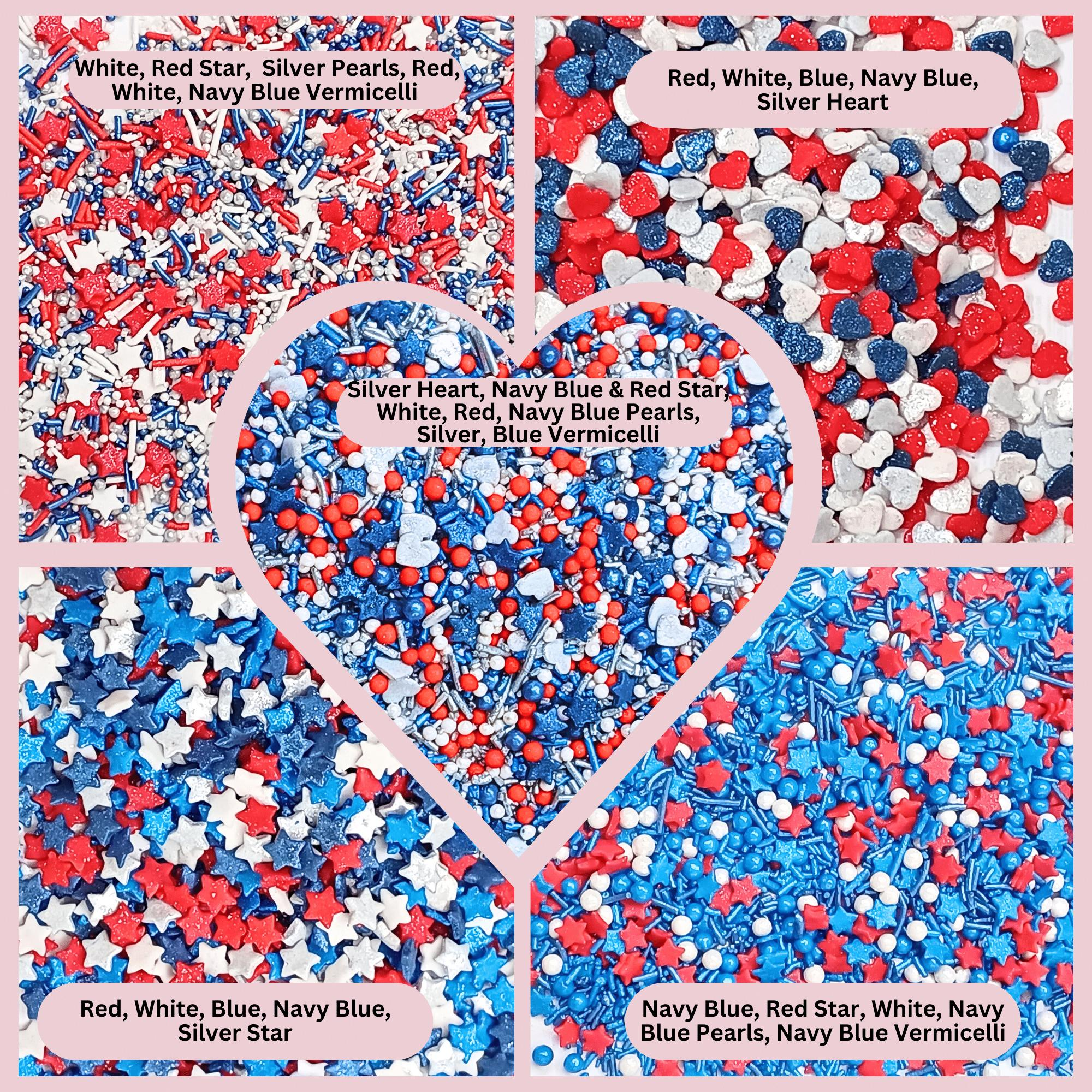 confect patriotic sprinkles heart star sprinkles pearls jimmies ultimate avenger sprinkles pack of 5 j4 07