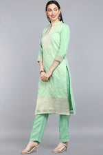 Thumbnail for Ahika Lime Green Poly Chanderi Straight Kurta Pant With Dupatta