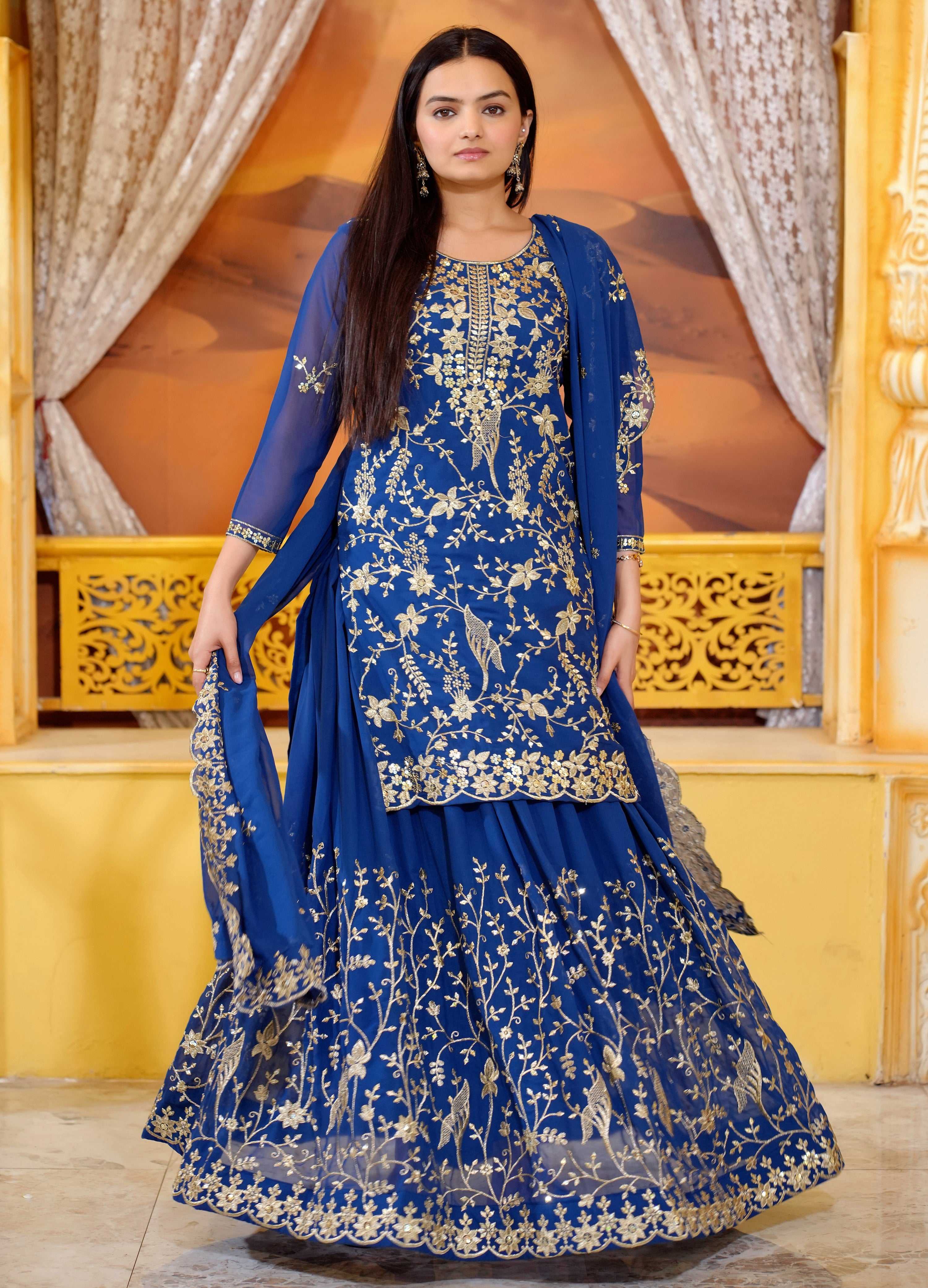 Yash Enterprise Trendy Fox Georgette Sequence Embroidery Readymade Blue Salwar Suit