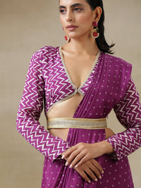 Thumbnail for trueBrowns Purple Bandhani Printed Silk Full Sleeve Blouse - Distacart