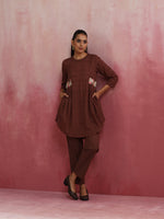 Thumbnail for trueBrowns Brown Cotton Dobby Kurta Co-ord set