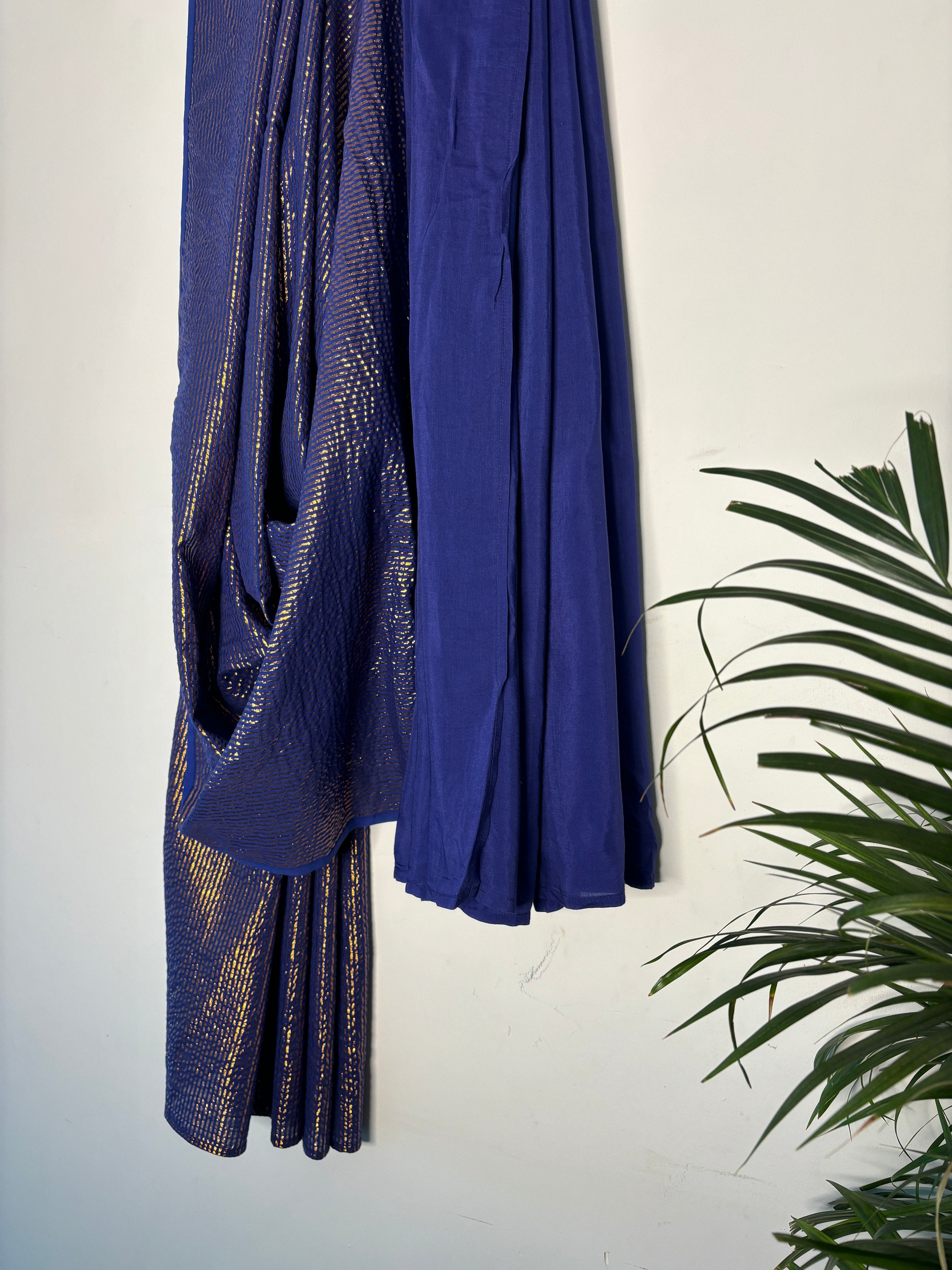 trueBrowns Electric Blue Metallic Saree
