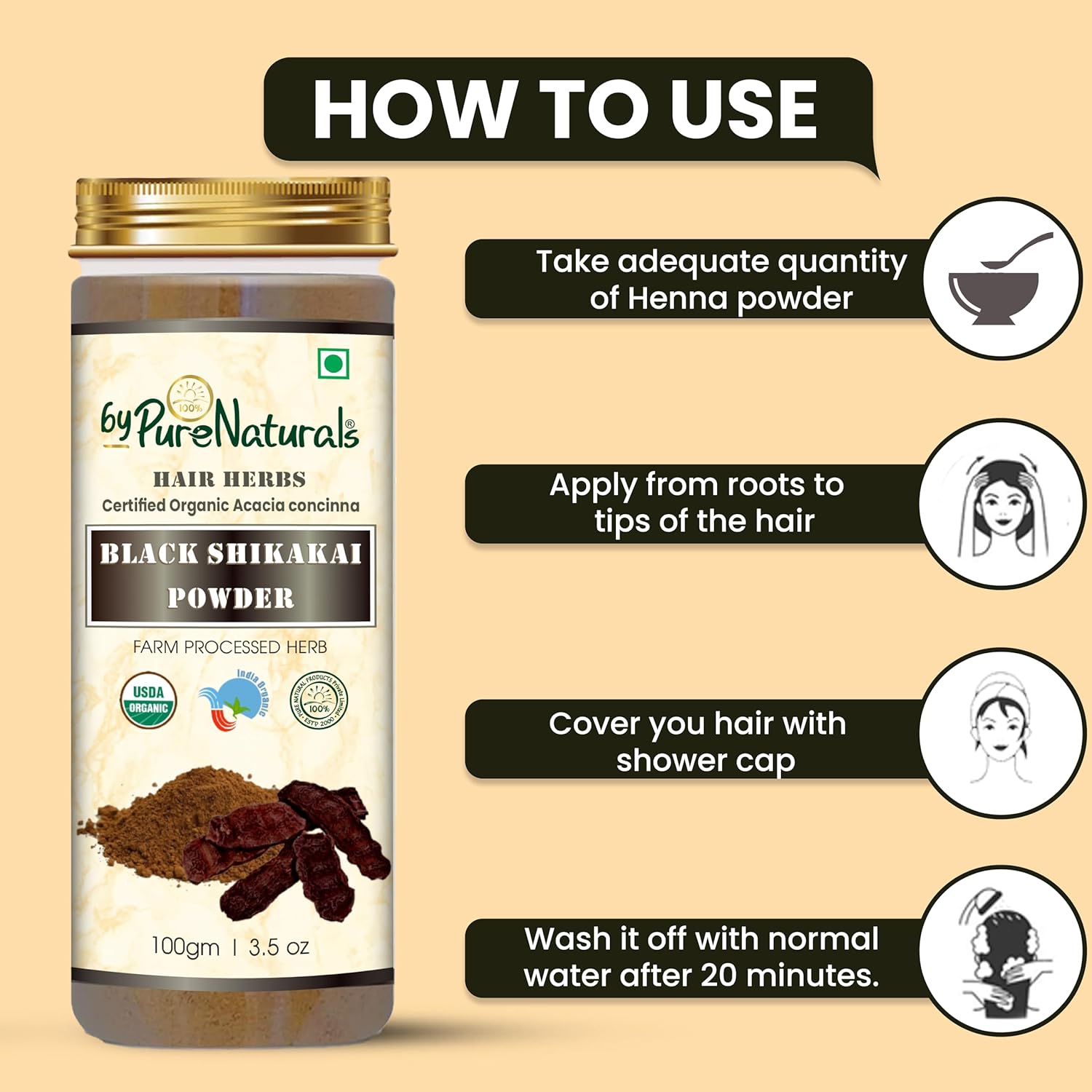 byPureNaturals Organic Black Shikakai Powder - Dista