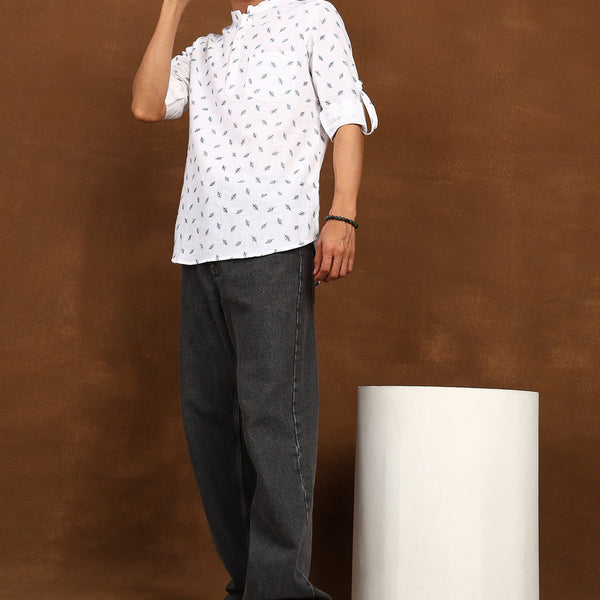 Fabmade Ivory Leaf Linen Kurta - Distacart