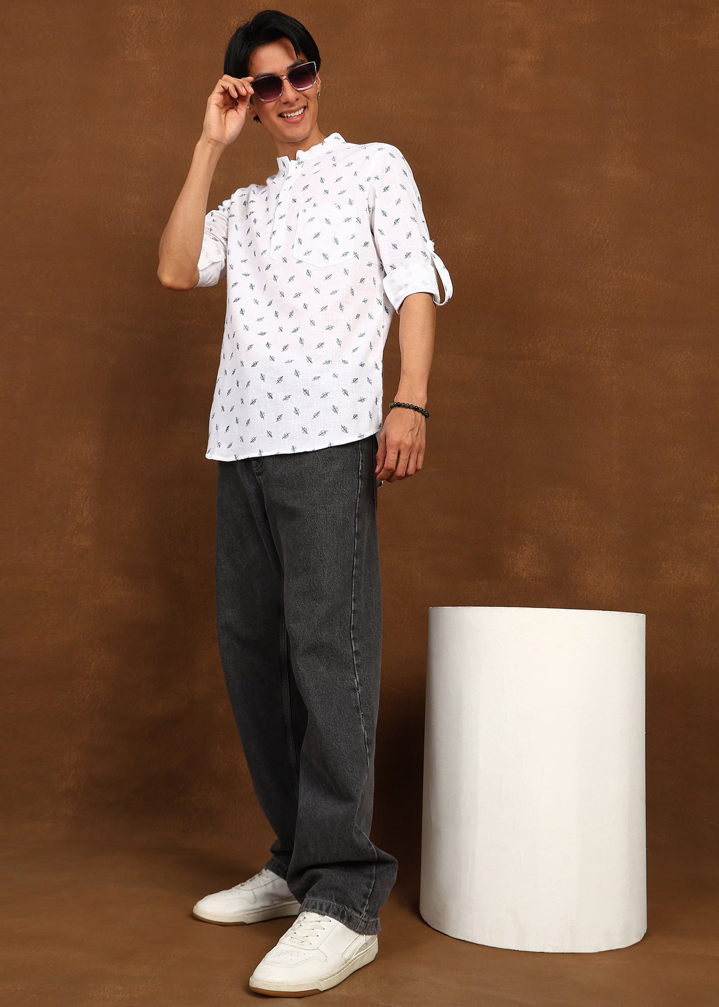 Fabmade Ivory Leaf Linen Kurta - Distacart