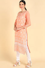 Thumbnail for Ahika Peach Poly Silk Straight Suit Set