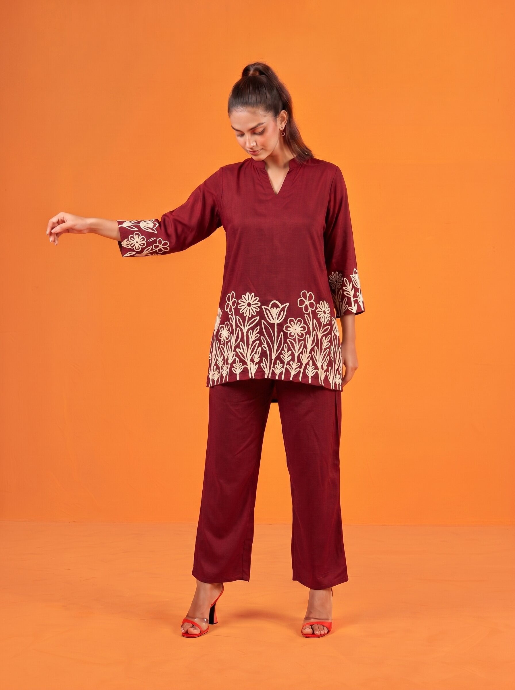 Anaita Maroon Stylish Readymade Co-Ords Set - Dista