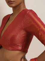 Thumbnail for trueBrowns Maroon Gold Metallic Blouse