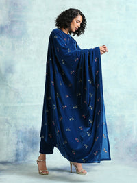 Thumbnail for trueBrowns Blue Embroidered Velvet Shawl - Distacart