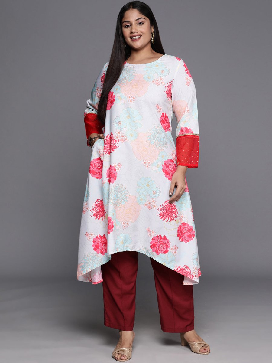 Ahalyaa Plus Size Floral Printed Floral Crepe Kurta - Distacart