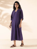 Thumbnail for trueBrowns Purple Cotton Dobby Slit Dress - Distacart