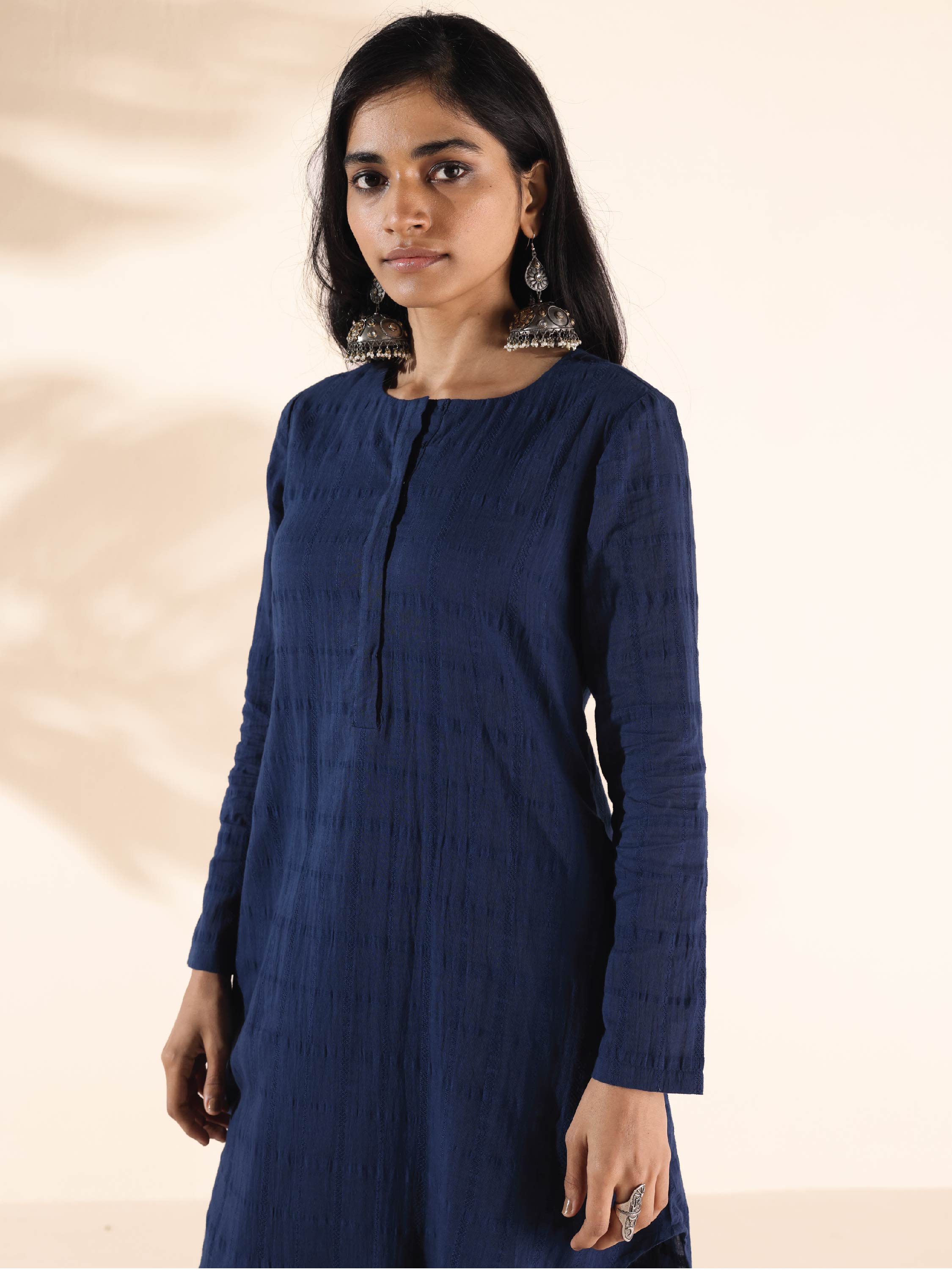 trueBrowns Blue Cotton Dobby Relaxed Co-ord Set - Distacart