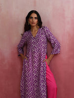 Thumbnail for trueBrowns Purple Muslin Silk Printed Kurta Set - Distacart