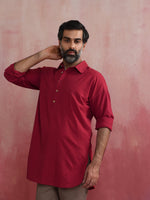 Thumbnail for trueBrowns Men's Maroon Cotton Shirt Collar Stylized Kurta - Distacart