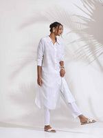 Thumbnail for trueBrowns White Cotton Schiffli Shirt Kurta Set